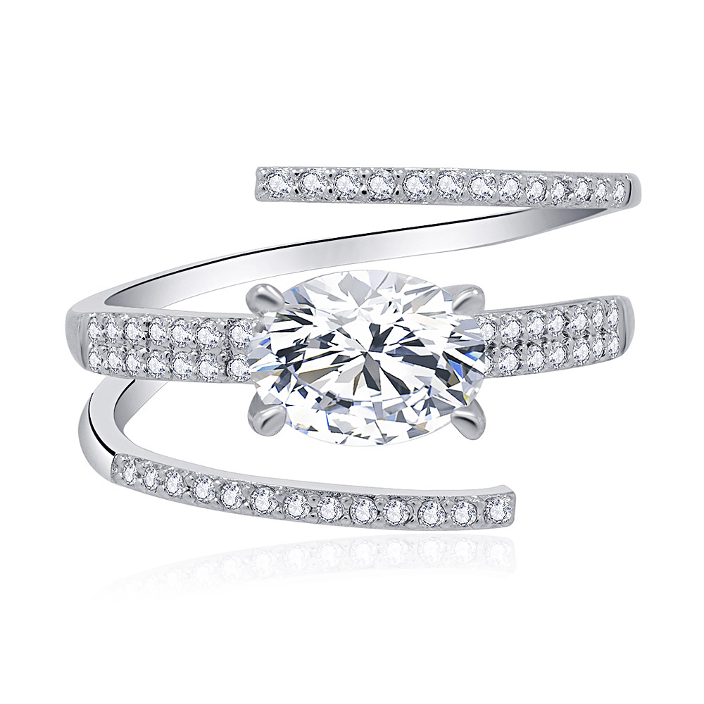 Spiral Line Oval CZ Ring